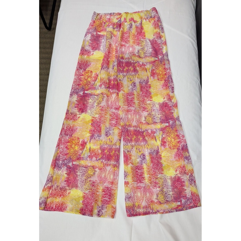Apple Bottoms Girls 14/16 Wide Leg Lounge Pants Pink Yellow Abstract Print